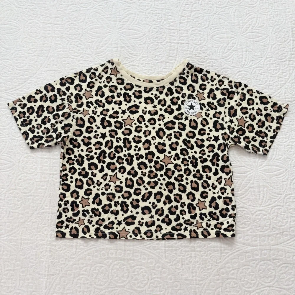 Converse All Star Girls' Leopard Print Crop Top Shirt Sz L 12-13‎ YRS